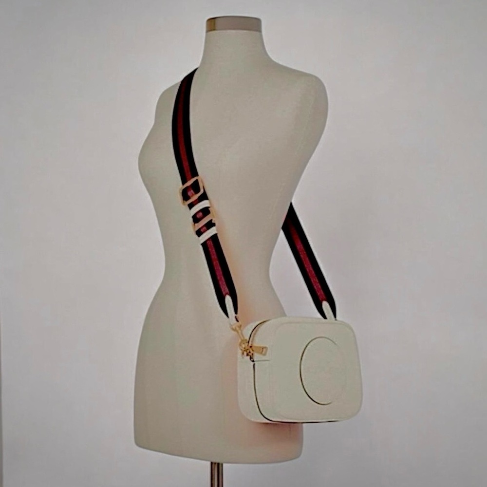 Coach Cream Crossbody Bag with Black and Burgundy Stripe Strap - Picture 4 of 16